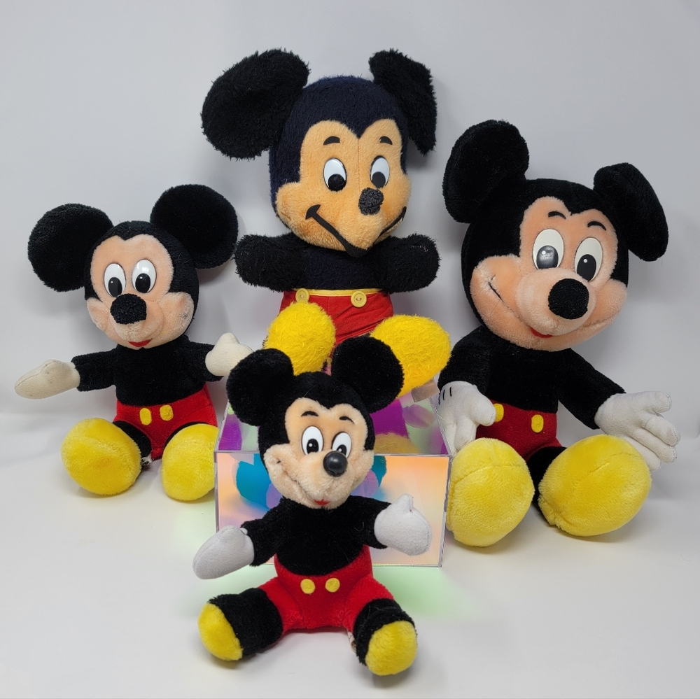 VINTAGE LOT of (4) Mickey Mouse Plushies Dating 1950- 1970s Walt Disney